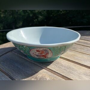 Beautiful Antique Wanli Chinese Green With Red Dragon Porcelain Bowl
